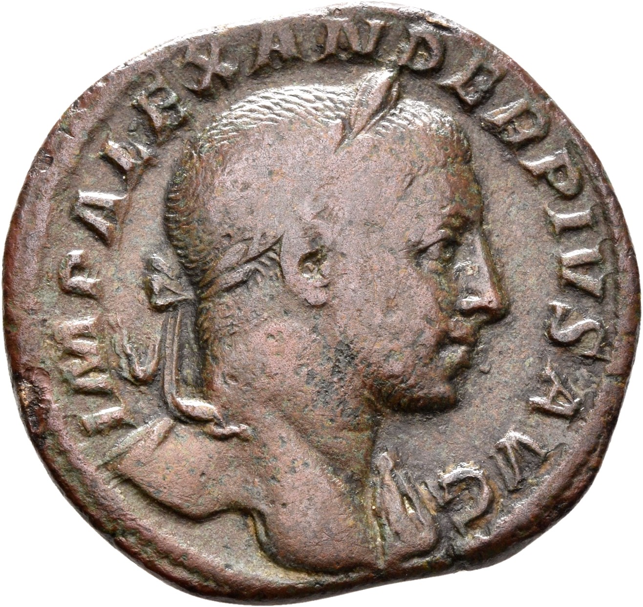 RIC IV Severus Alexander 642b Severus Alexander obverse, Bust of Severus Alexander, laureate, draped over left shoulder, r...