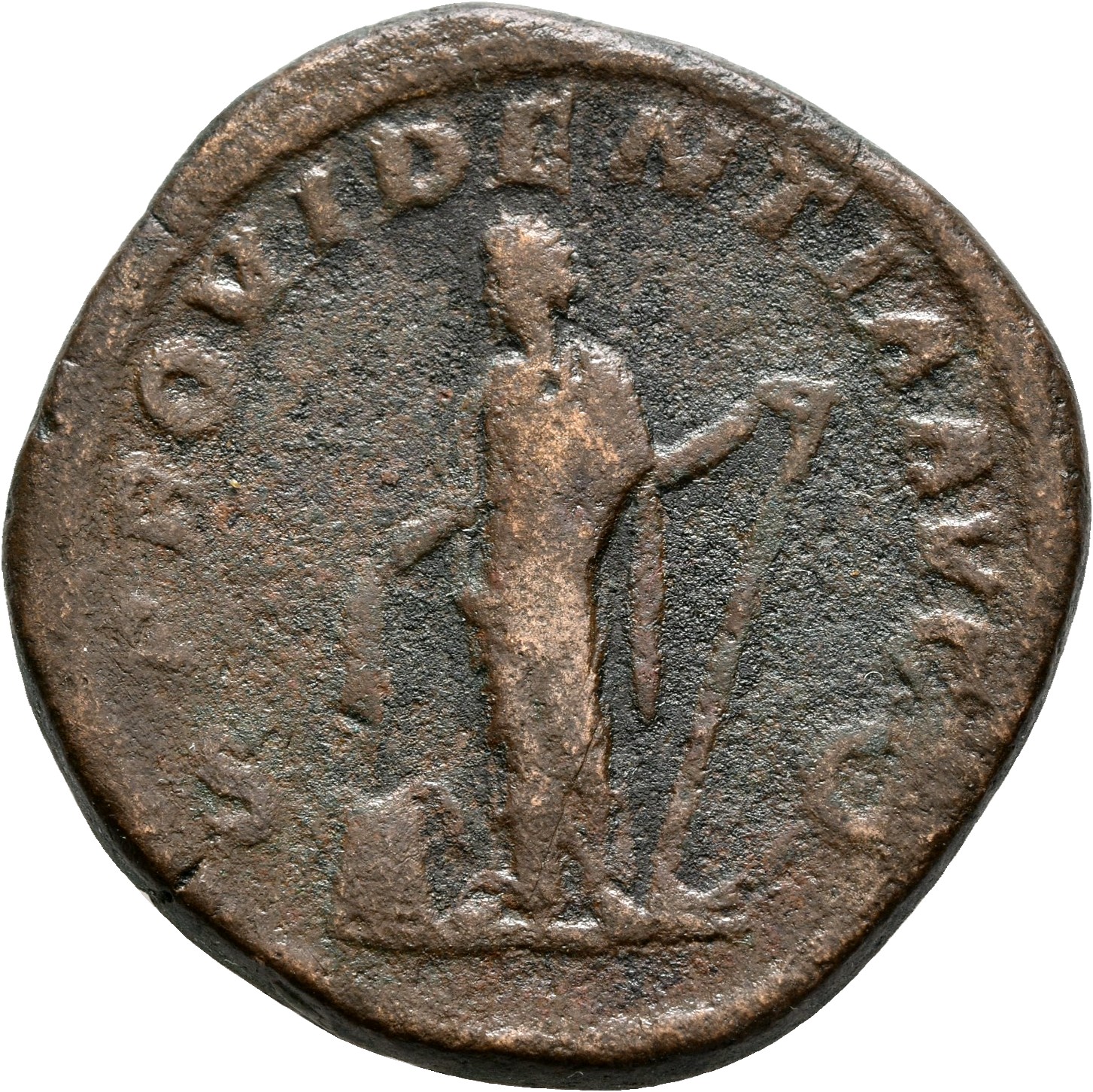 RIC IV Severus Alexander 645b Severus Alexander reverse, Providentia, draped, standing front, head left, holding corn-ears...