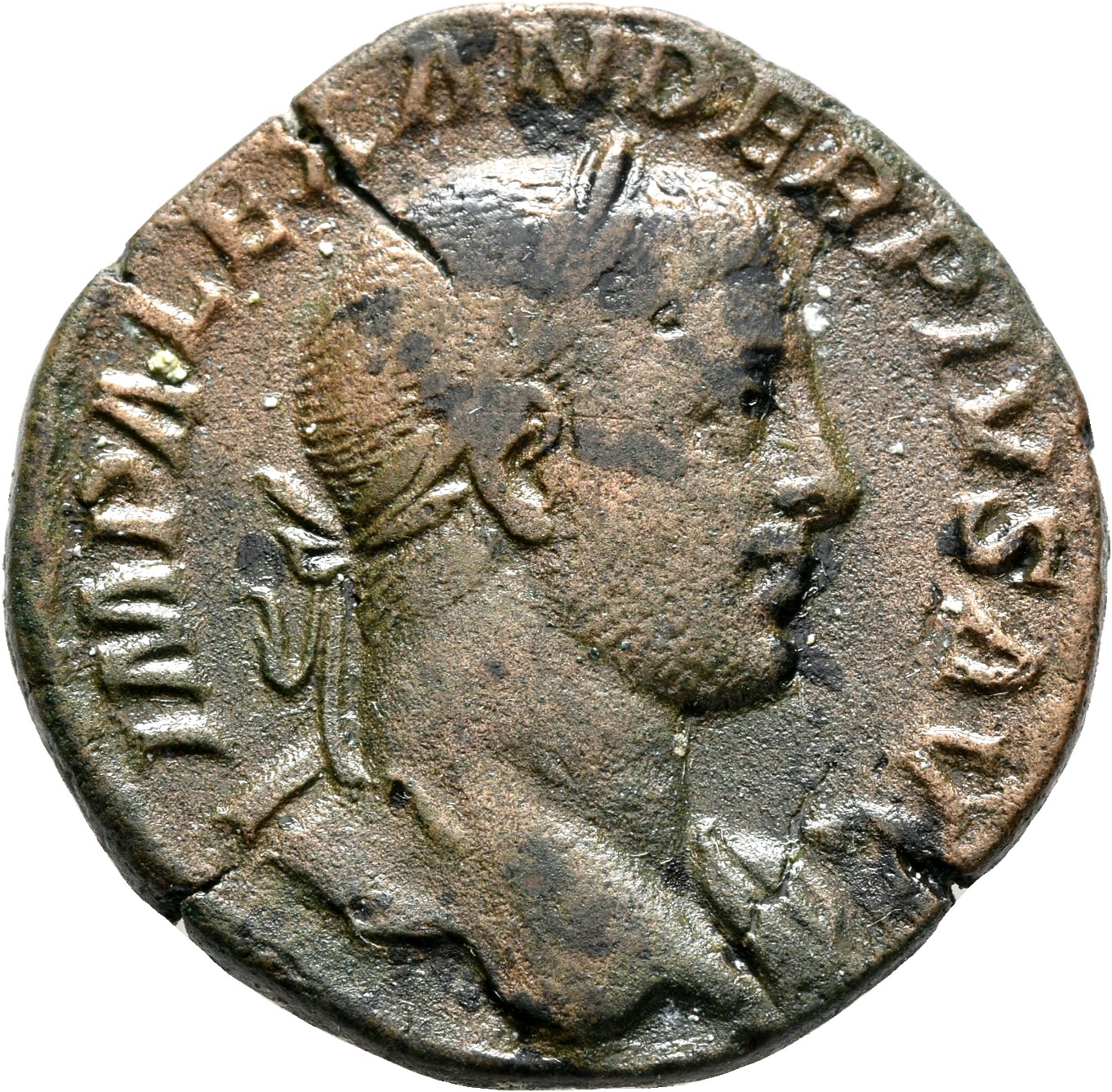 RIC IV Severus Alexander 648b Severus Alexander obverse, Bust of Severus Alexander, laureate, draped over left shoulder, r...
