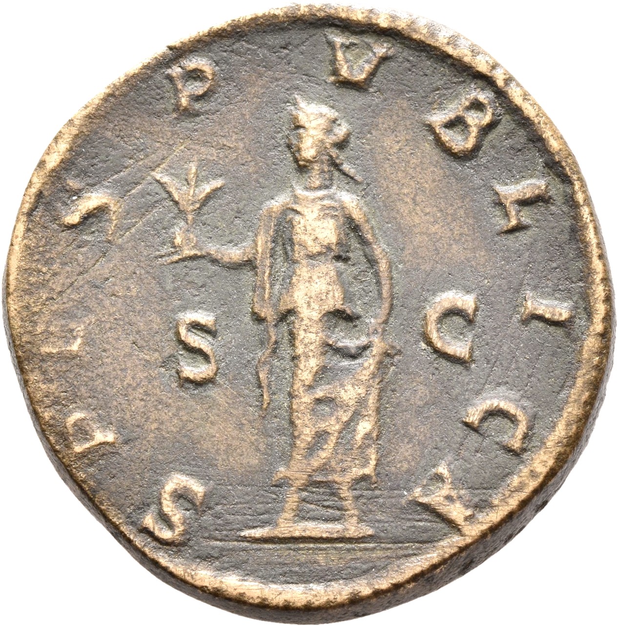 RIC IV Severus Alexander 648d Severus Alexander reverse, Spes, draped, walking left, holding flower in right hand and rais...