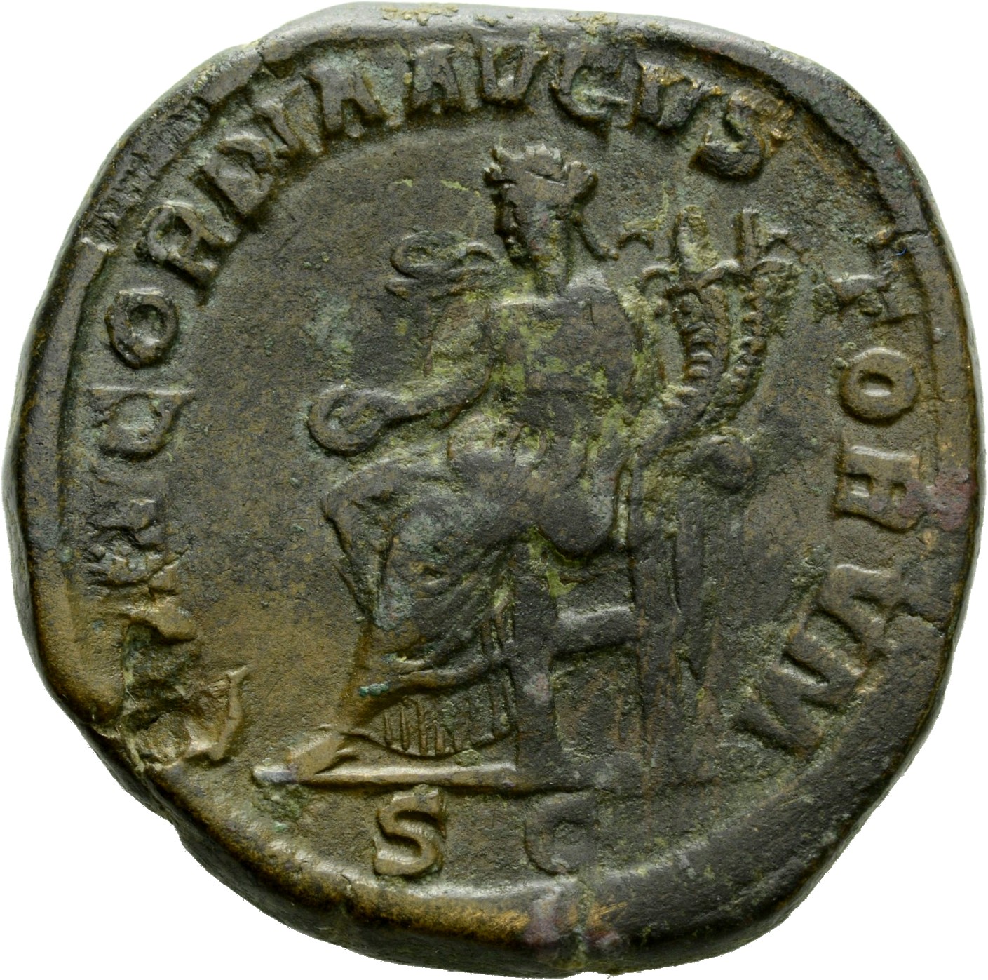 RIC IV Severus Alexander 655 Severus Alexander reverse, Concordia, draped, seated left, holding patera in right hand and d...