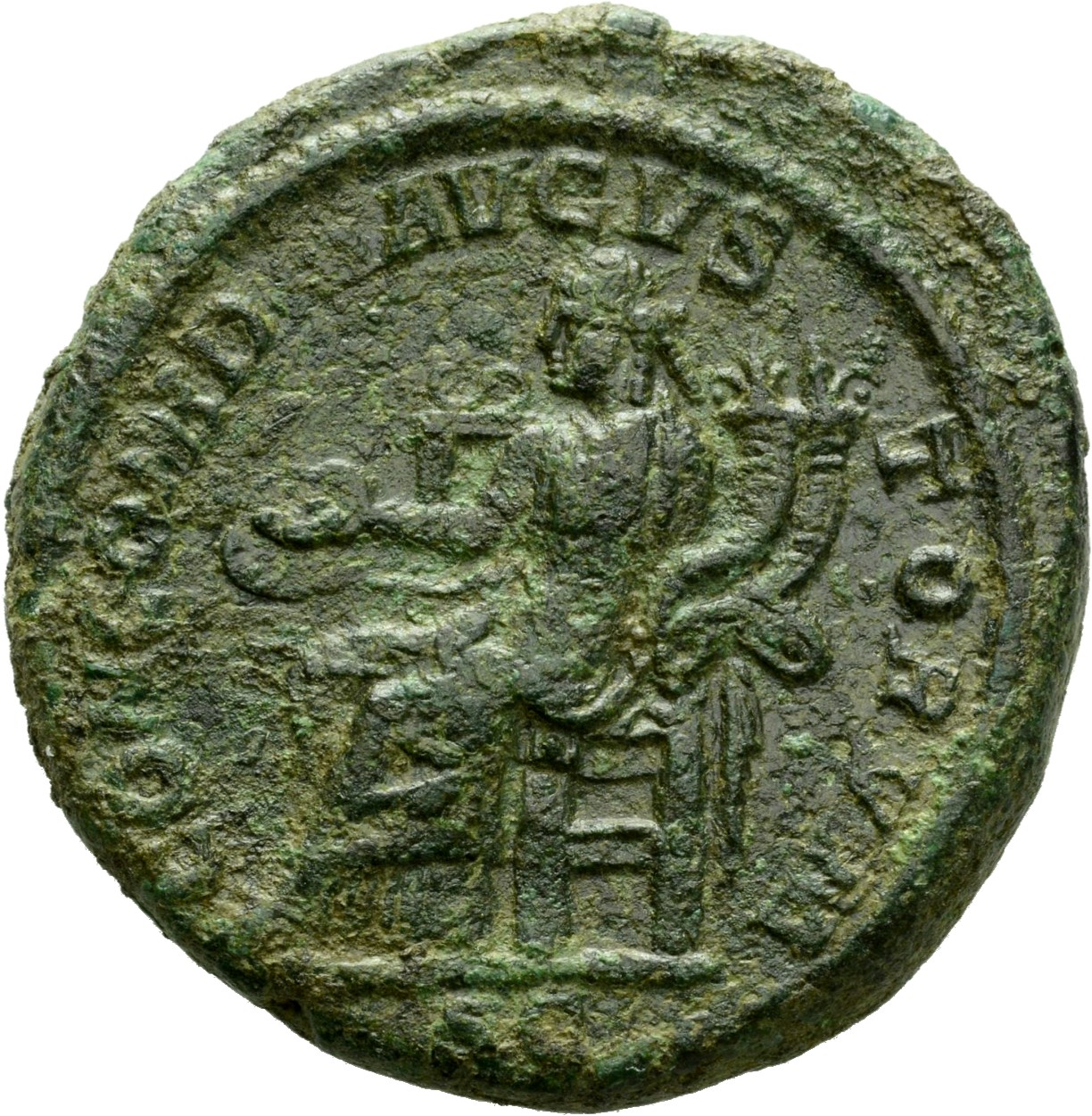 RIC IV Severus Alexander 656 Severus Alexander reverse, Concordia, draped, seated left, holding patera in right hand and d...