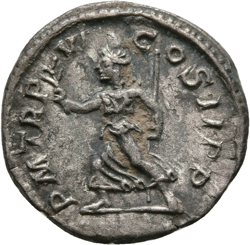 RIC IV Severus Alexander 67 Severus Alexander reverse, Pax, draped, running left, holding olive-branch in right hand and s...