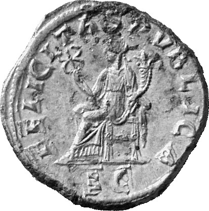RIC IV Severus Alexander 679 Severus Alexander reverse, Felicitas, draped, seated left, holding caduceus in right hand and...