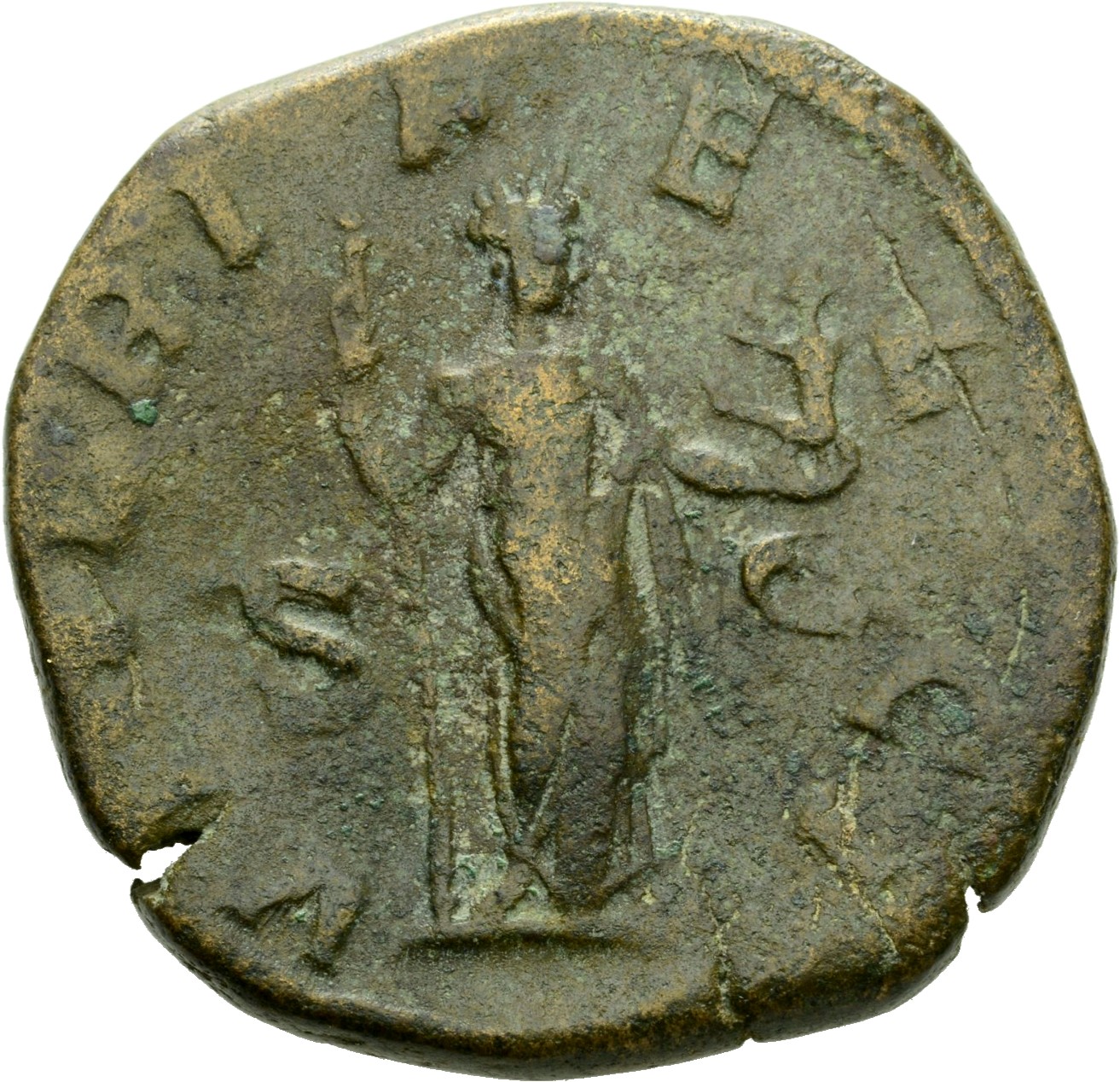 RIC IV Severus Alexander 694 Severus Alexander reverse, Venus, draped, standing right, holding sceptre in right hand and C...