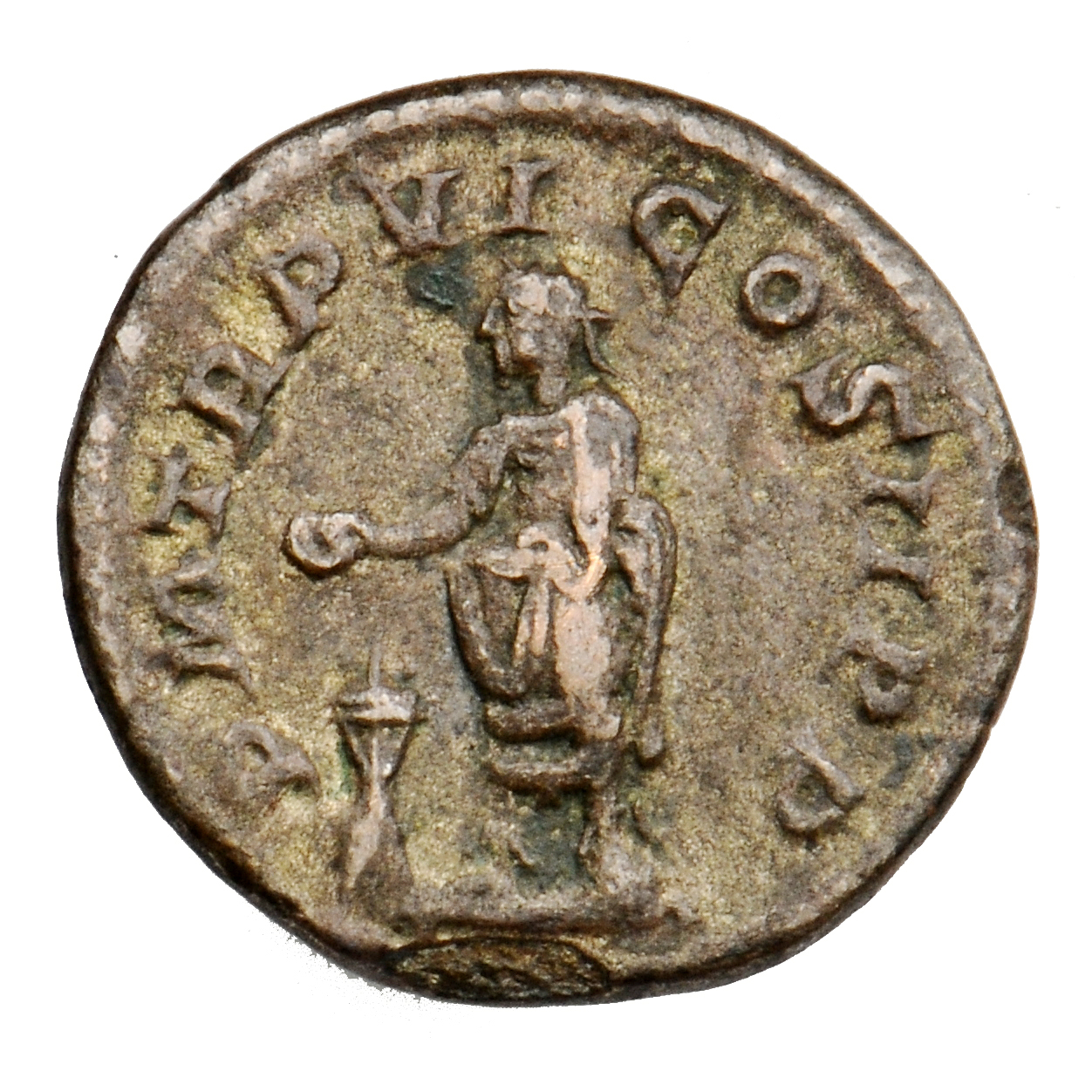 RIC IV Severus Alexander 70 Severus Alexander reverse, Severus Alexander, laureate, togate, standing left, sacrificing out...