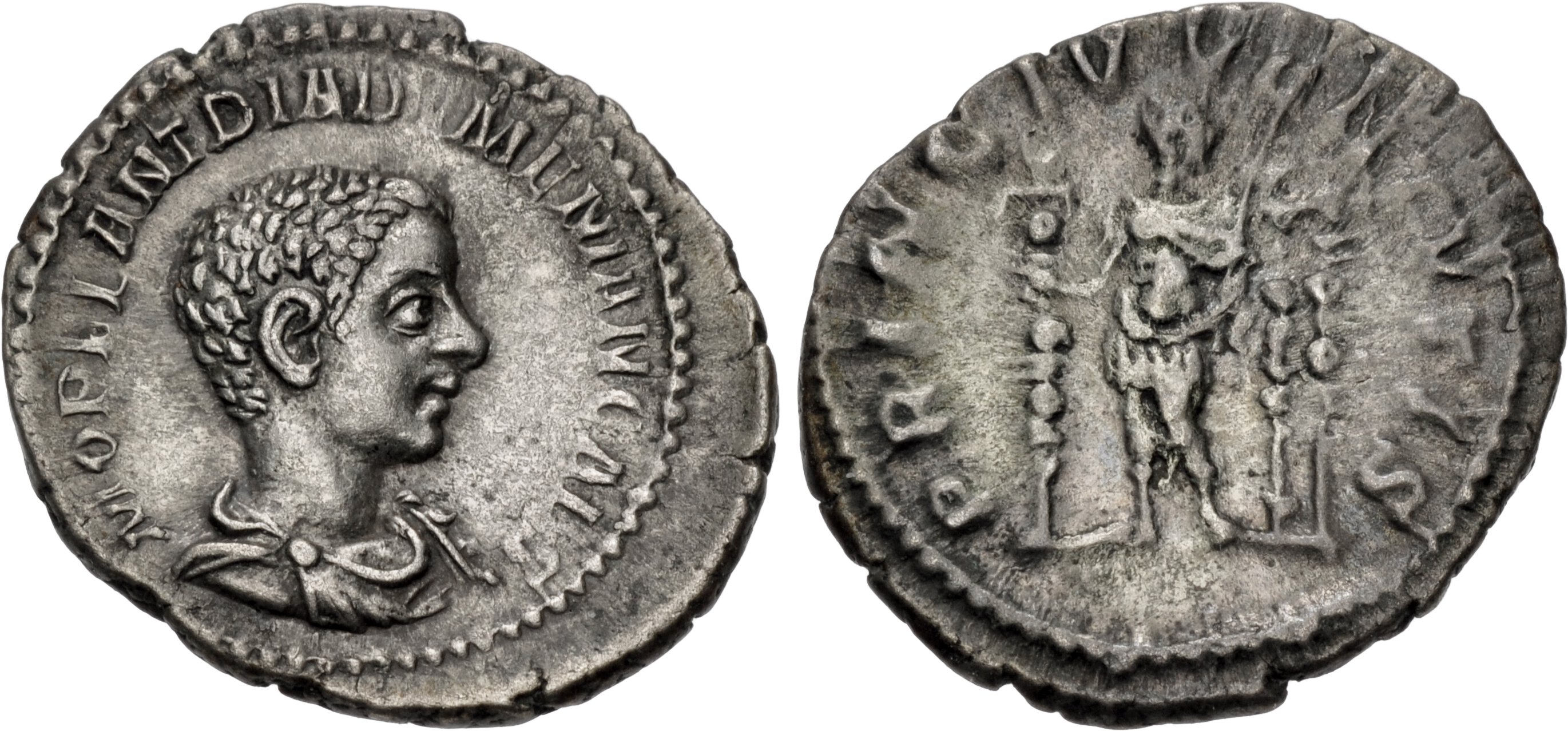 RIC IV Septimius Severus 102 Septimius Severus reverse, Sol, radiate, naked except for cloak over left shoulder, standing ...