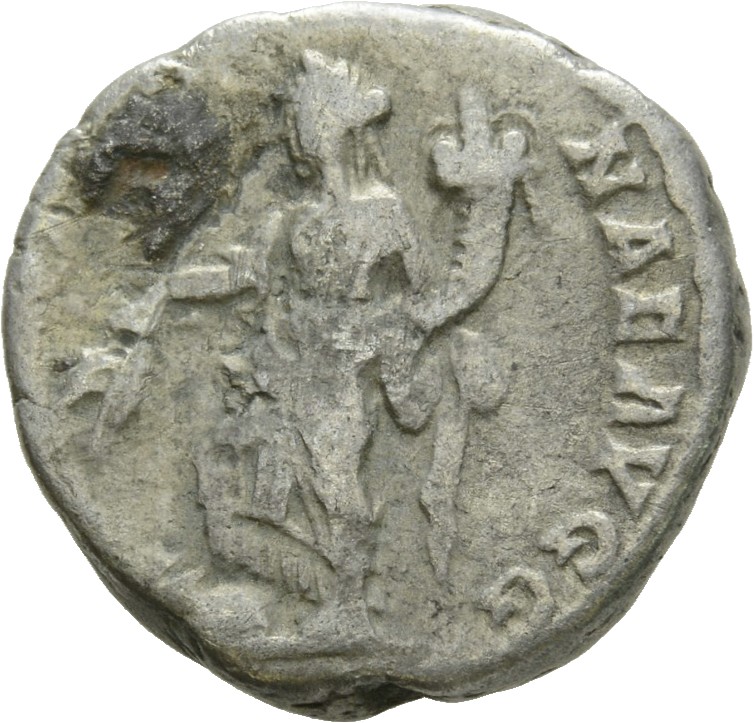 RIC IV Septimius Severus 107 Septimius Severus reverse, Annona, draped, standing left, foot set on prow, holding corn-ears...