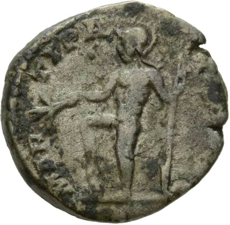 RIC IV Septimius Severus 113 Septimius Severus reverse, Mars, helmeted, in military attire, standing left, foot set on cui...
