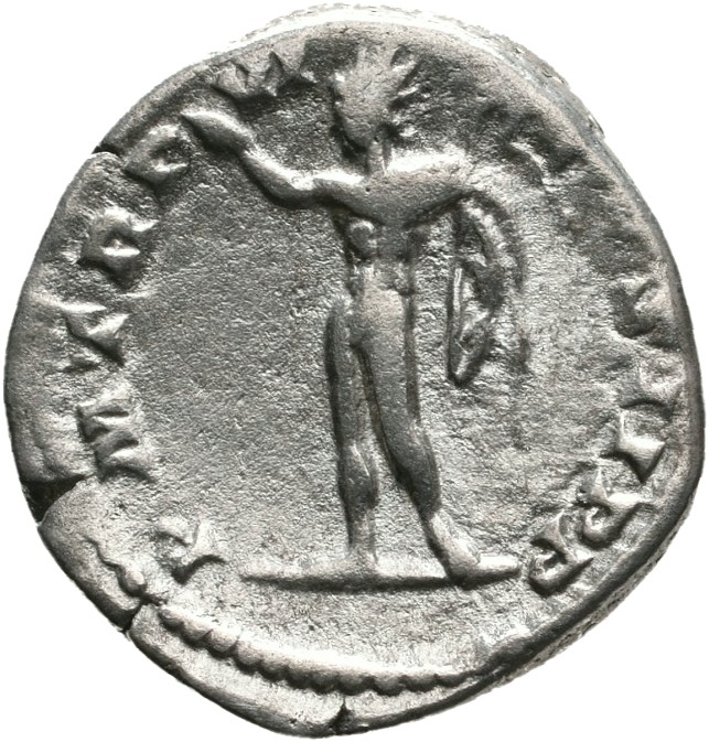 RIC IV Septimius Severus 117 Septimius Severus reverse — Sol, radiate, naked except for cloak over left shoulder, standing...