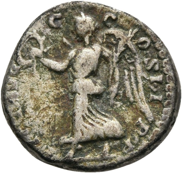 RIC IV Septimius Severus 120C Septimius Severus reverse, Victory, winged, draped, advancing left, holding wreath in extend...