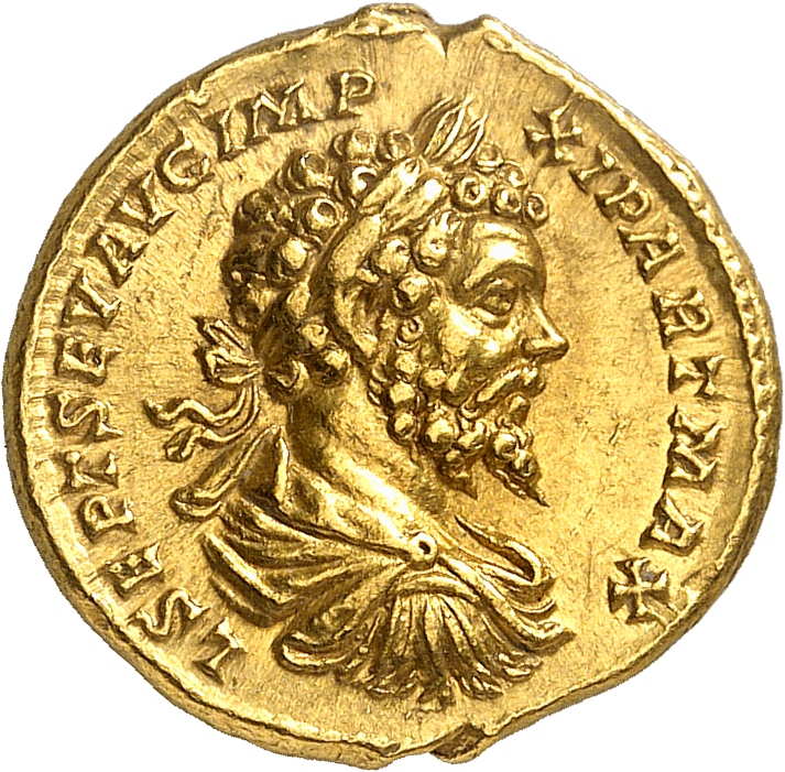 RIC IV Septimius Severus 122A Septimius Severus obverse, Bust of Septimius Severus, laureate, draped, cuirassed, right