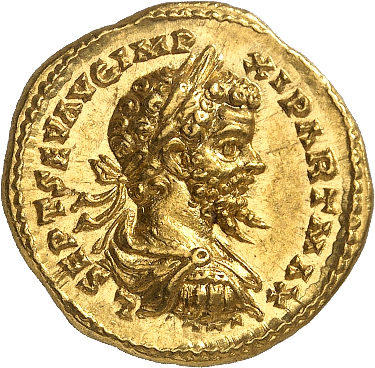 RIC IV Septimius Severus 125B Septimius Severus obverse, Bust of Septimius Severus, laureate, draped, cuirassed, right