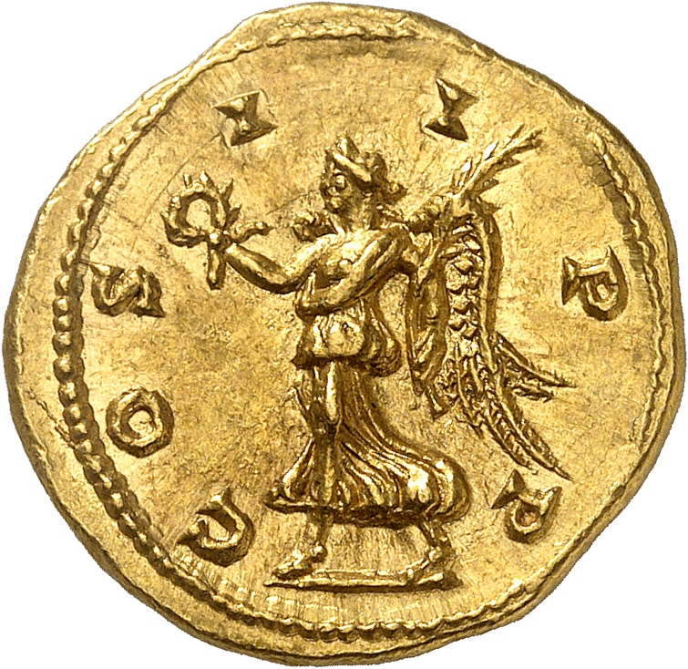 RIC IV Septimius Severus 125B Septimius Severus reverse, Victory, winged, draped, advancing left, holding wreath in extend...