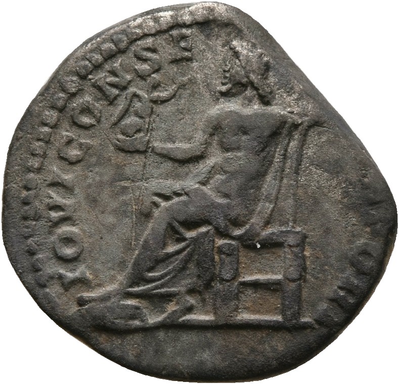 RIC IV Septimius Severus 130 (denarius) Septimius Severus reverse, Jupiter, naked to waist, seated left on low seat, holdi...