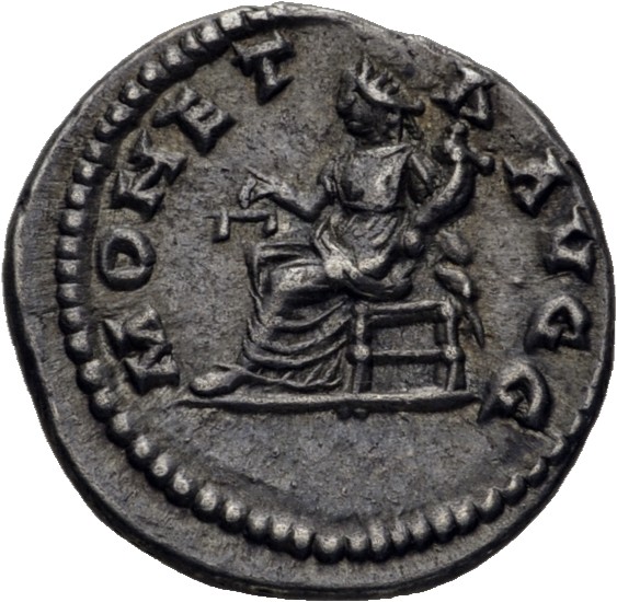 RIC IV Septimius Severus 135Ab Septimius Severus reverse, Moneta, draped, seated left, holding scales in extended right ha...