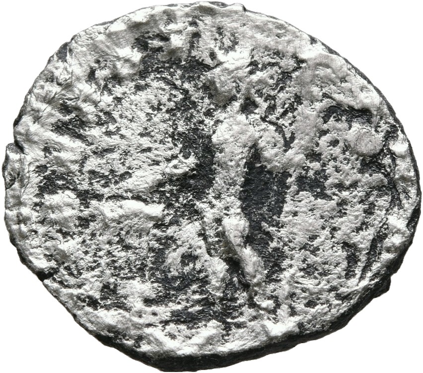 Septimius Severus reverse — Septimius Severus, in military attire, standing left, sacrificing out of patera in right hand over tripod and holding spear in left hand