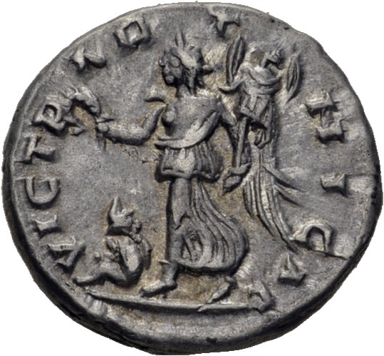 RIC IV Septimius Severus 142A Septimius Severus reverse, Victory, winged, draped, advancing left, holding wreath in extend...