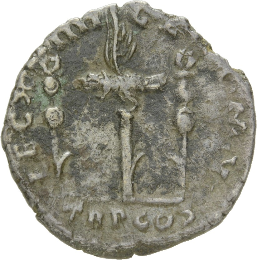 RIC IV Septimius Severus 14 (denarius) Septimius Severus reverse, Legionary eagle, facing left, between two standards