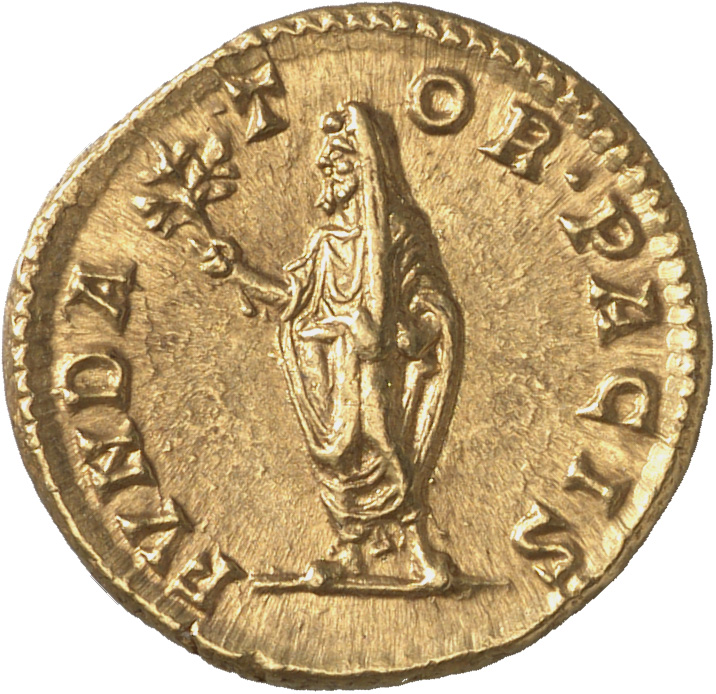 RIC IV Septimius Severus 160 (aureus) Septimius Severus reverse, Septimius Severus, veiled, togate, standing left, holding...