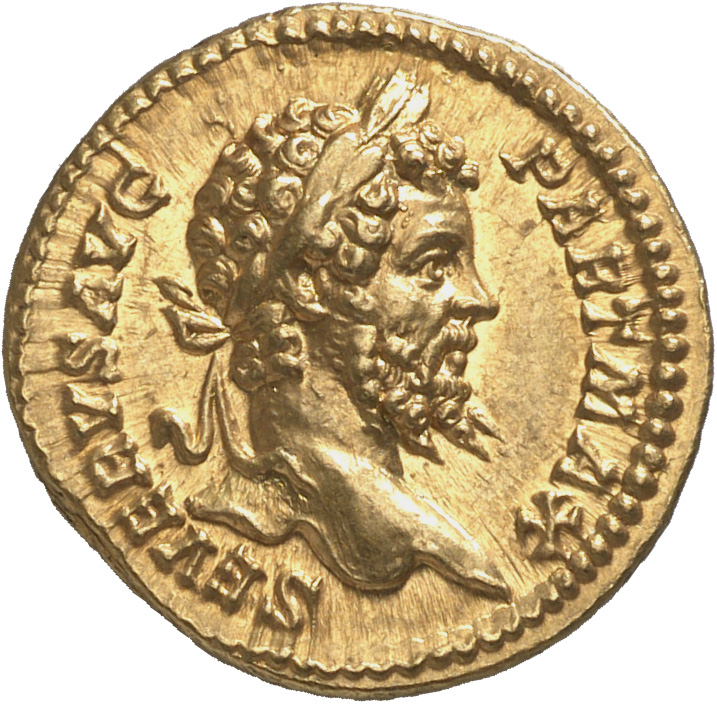 RIC IV Septimius Severus 160 (aureus) Septimius Severus obverse, Head of Septimius Severus, laureate, right