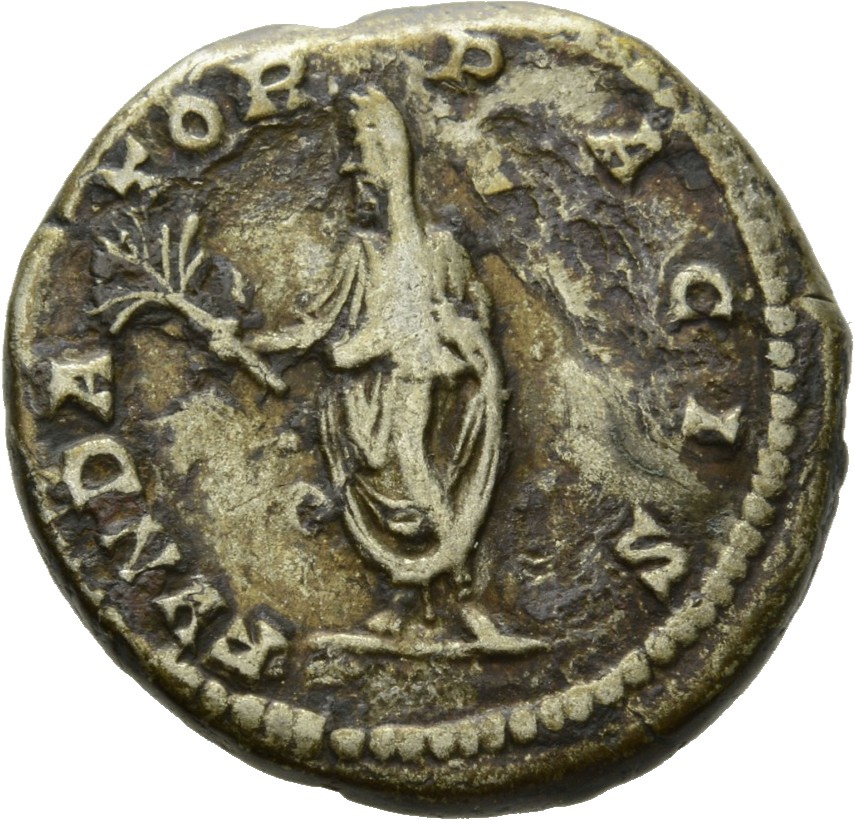 RIC IV Septimius Severus 160 (denarius) Septimius Severus reverse, Septimius Severus, veiled, togate, standing left, holdi...