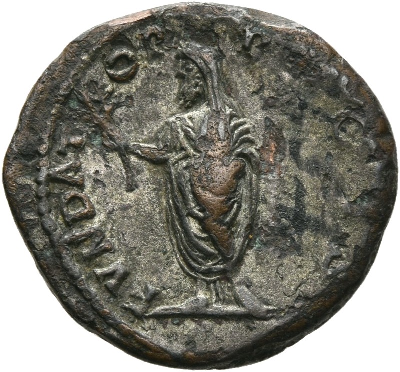 RIC IV Septimius Severus 160 (denarius) Septimius Severus reverse, Septimius Severus, veiled, togate, standing left, holdi...