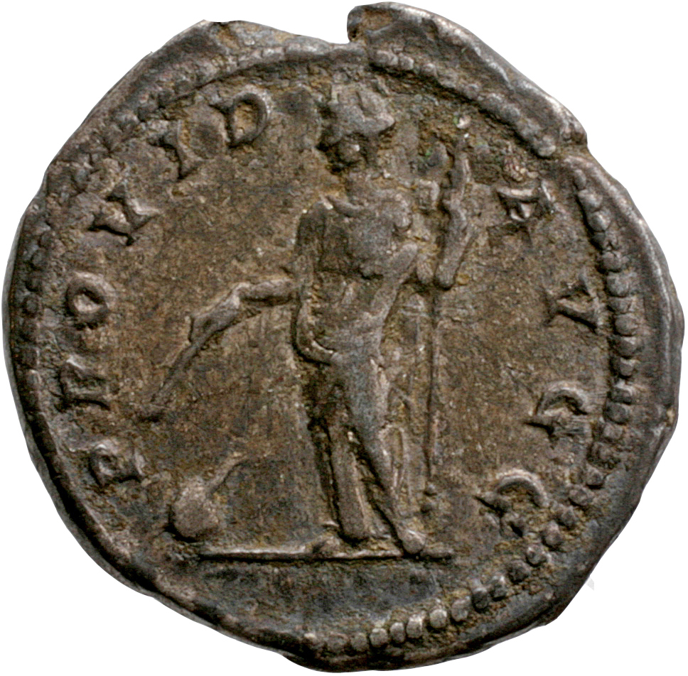 RIC IV Septimius Severus 166 Septimius Severus reverse, Providentia, draped, standing left, holding in right hand wand ove...