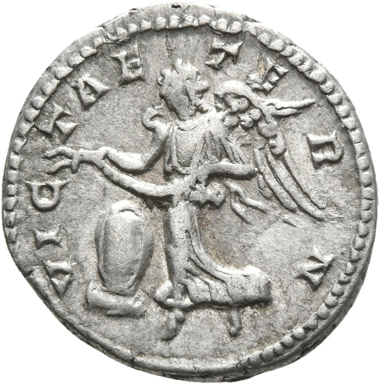 RIC IV Septimius Severus 170 Septimius Severus reverse, Victory, winged, draped, flying left, holding wreath in both hands...