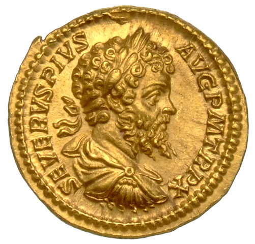 RIC IV Septimius Severus 181B Septimius Severus obverse, Bust of Septimius Severus, laureate, draped, cuirassed, right
