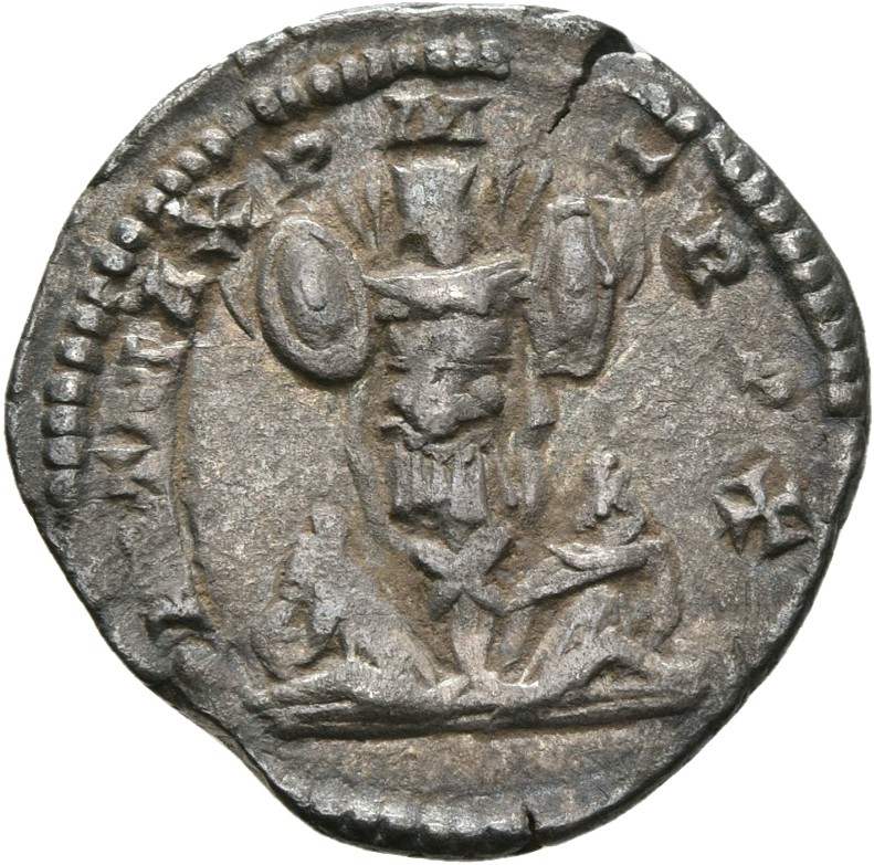 RIC IV Septimius Severus 184 Septimius Severus reverse, Two captives, bound, seated back to back, left and right of centra...