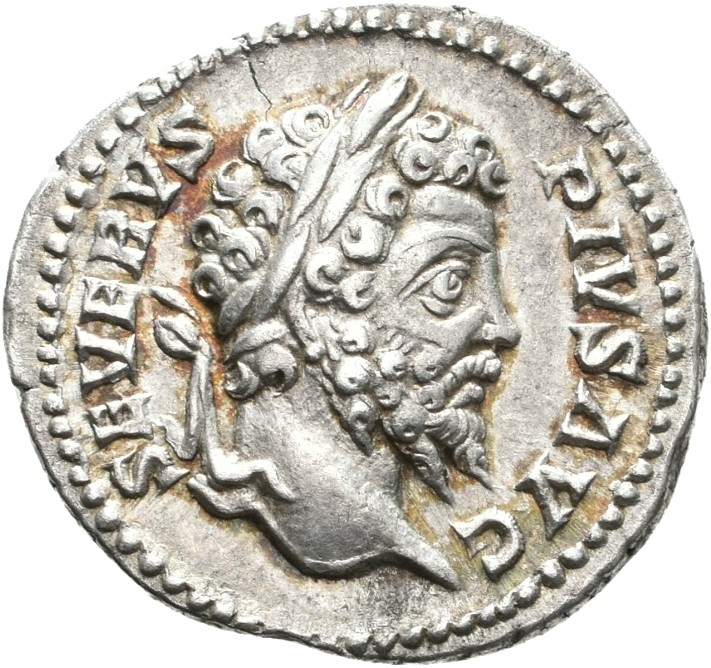 RIC IV Septimius Severus 185 Septimius Severus obverse, Head of Septimius Severus, laureate, right