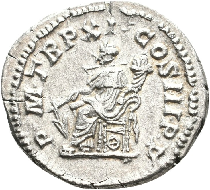 RIC IV Septimius Severus 189B (denarius) Septimius Severus reverse, Fortuna, draped, seated left on low seat, holding rudd...