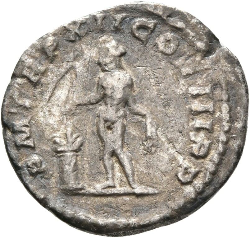 RIC IV Septimius Severus 195 Septimius Severus reverse, Genius, naked, standing left, sacrificing out of patera in right h...