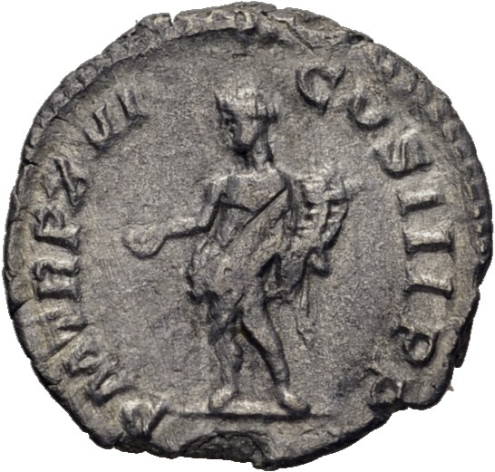RIC IV Septimius Severus 219 Septimius Severus reverse, Genius, standing left, sacrificing with patera in right hand and h...
