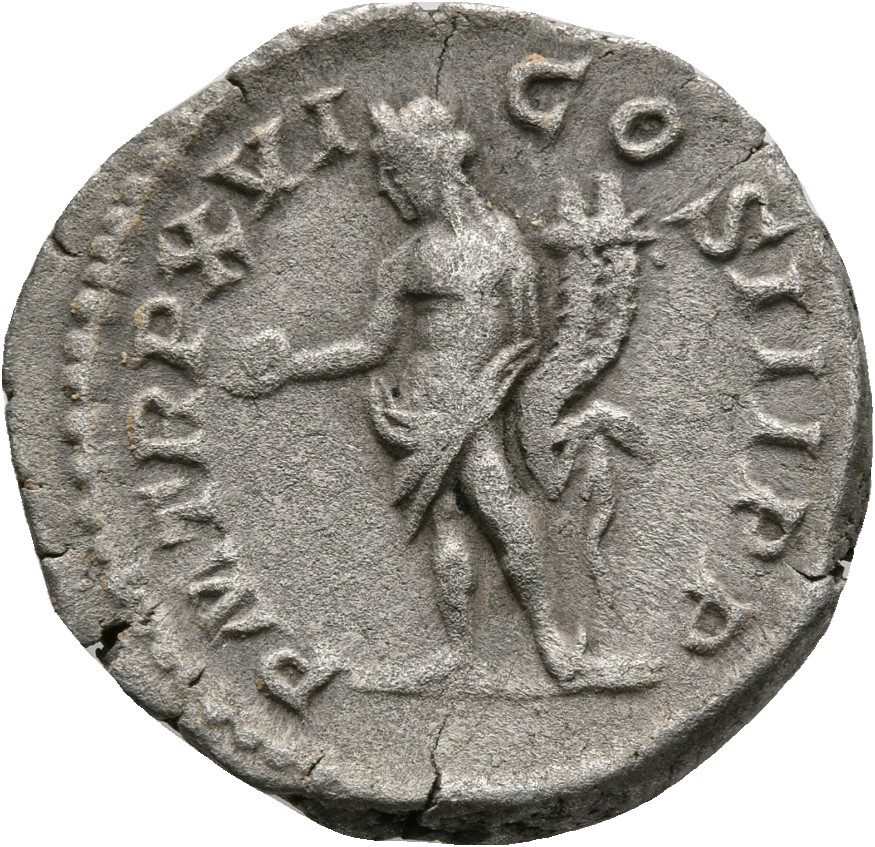 RIC IV Septimius Severus 220 Septimius Severus reverse, Genius, naked, standing left, sacrificing out of patera in right h...