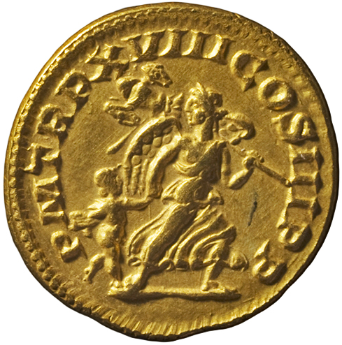 RIC IV Septimius Severus 237 Septimius Severus reverse, Victory, winged, draped, advancing right, leading a captive by the...