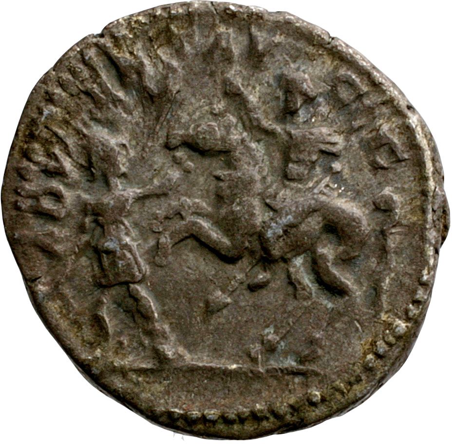 RIC IV Septimius Severus 248 Septimius Severus reverse, Septimius Severus, in military attire, on horse prancing left, rai...