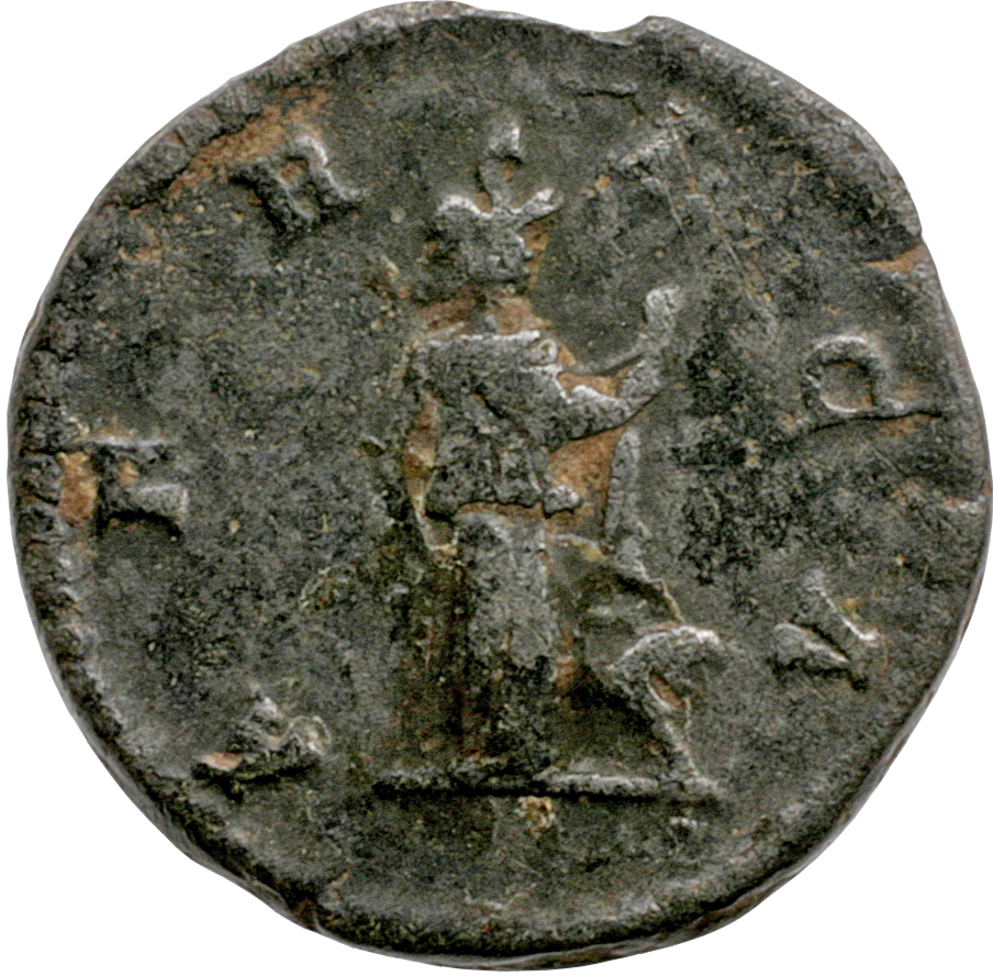 RIC IV Septimius Severus 253 Septimius Severus reverse, Africa, wearing elephant-skin head-dress, draped, standing right, ...