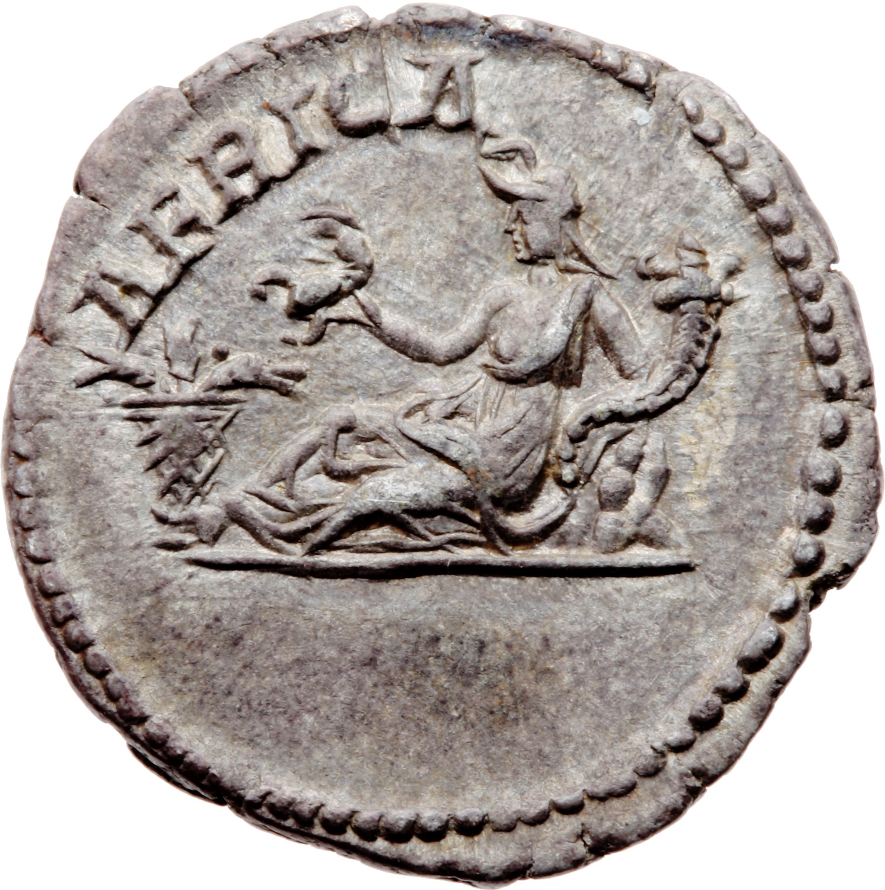RIC IV Septimius Severus 254 Septimius Severus reverse, Africa, wearing elephant-skin head-dress, reclining left, holding ...