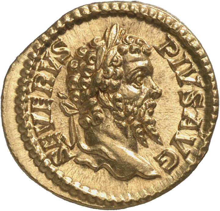 RIC IV Septimius Severus 266 (aureus) Septimius Severus obverse, Head of Septimius Severus, laureate, right