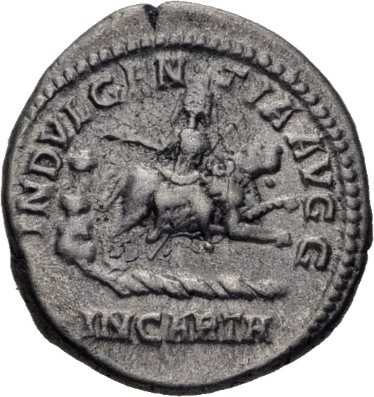 RIC IV Septimius Severus 266 (denarius) Septimius Severus reverse, Dea Caelestis, draped, riding right on lion, holding th...