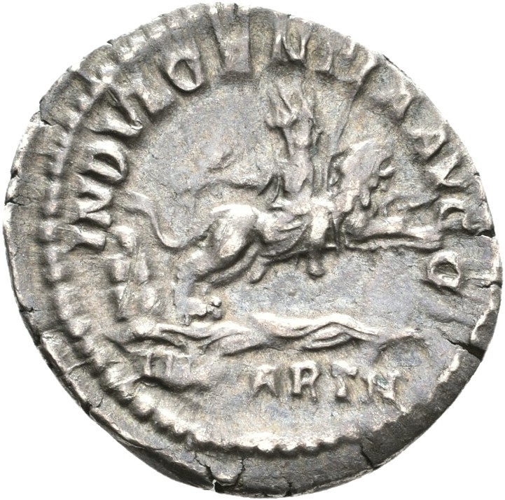 RIC IV Septimius Severus 266 (denarius) Septimius Severus reverse, Dea Caelestis, draped, riding right on lion, holding th...
