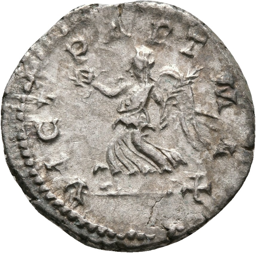 RIC IV Septimius Severus 295 (denarius) Septimius Severus reverse, Victory, winged, draped, advancing left, holding wreath...