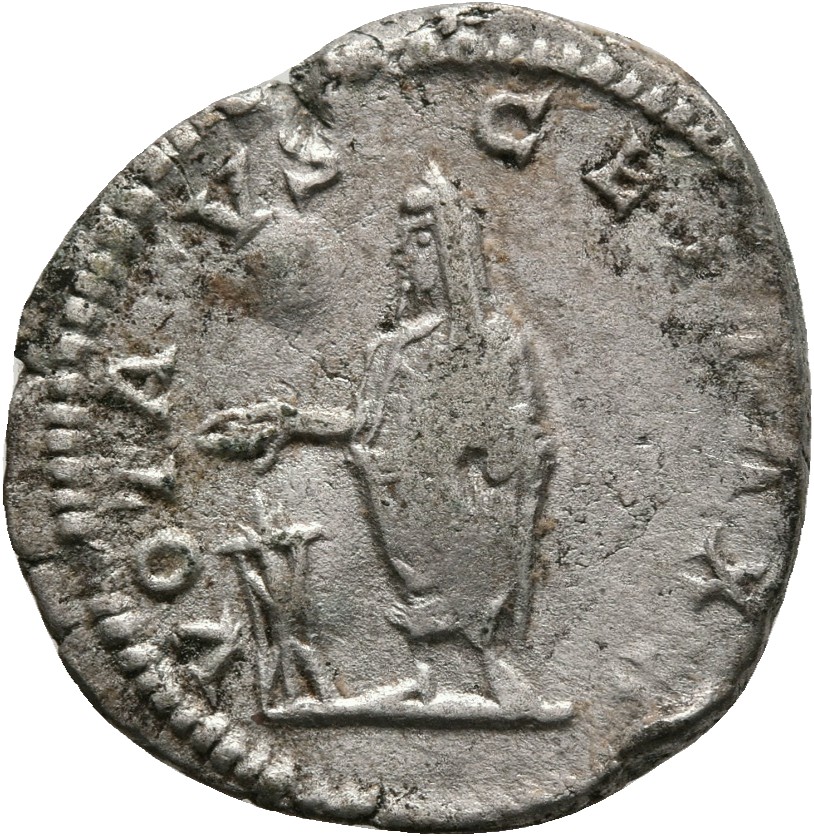 RIC IV Septimius Severus 308 Septimius Severus reverse, Septimius Severus, veiled, togate, standing left, sacrificing out ...