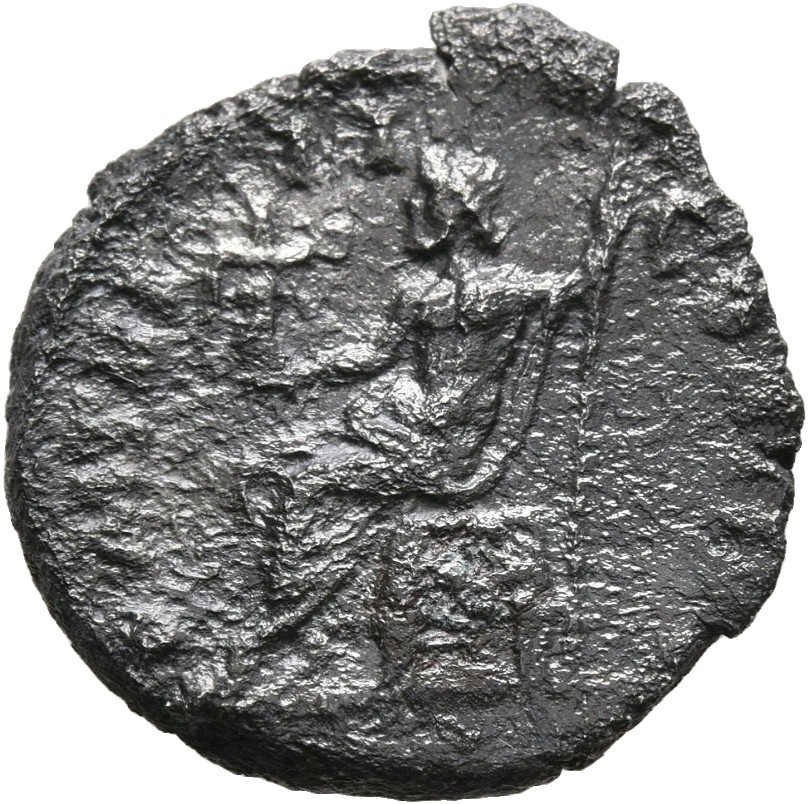 RIC IV Septimius Severus 34 (denarius) Septimius Severus reverse, Jupiter, naked to waist, seated left on low seat, holdin...