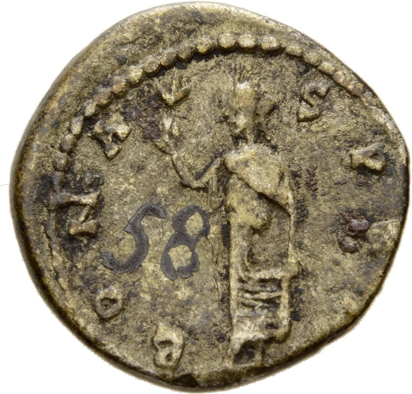 Septimius Severus reverse — Spes, draped, advancing left, holding flower in extended right hand and raising fold of skirt with left hand