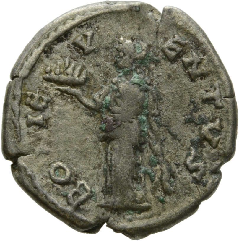 RIC IV Septimius Severus 369 Septimius Severus reverse, Bonus Eventus, draped, standing left, holding up basket of fruit i...