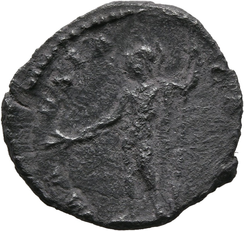 RIC IV Septimius Severus 45 Septimius Severus reverse, Mars, helmeted, naked except for cloak over left arm, standing left...
