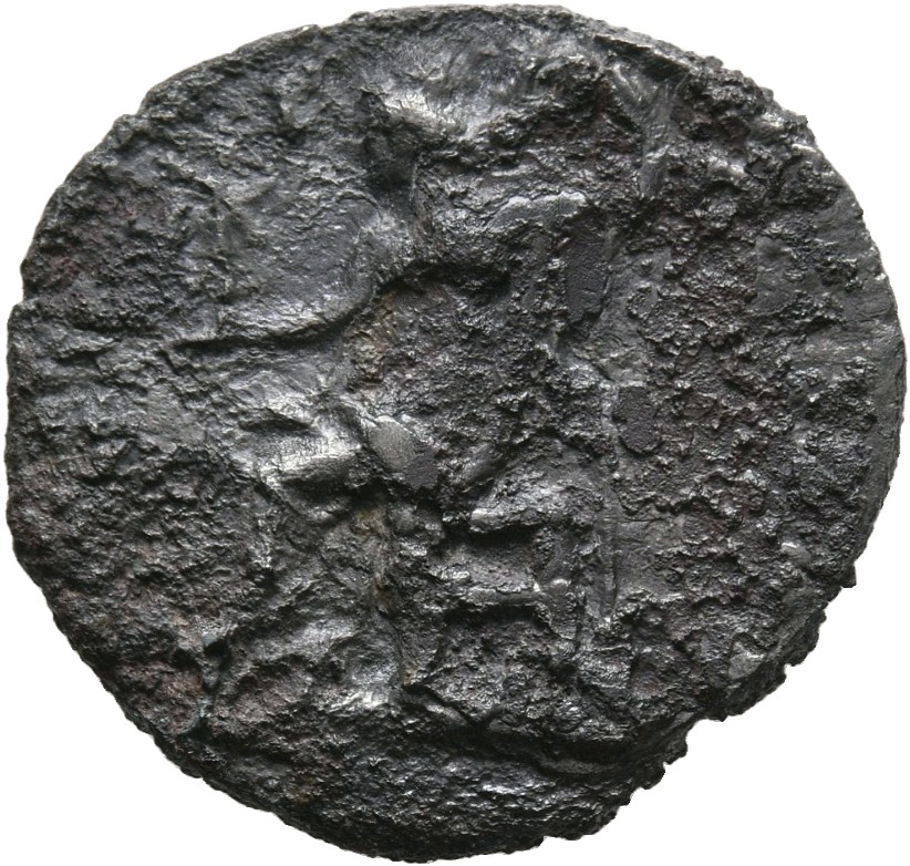 RIC IV Septimius Severus 48 Septimius Severus reverse, Jupiter, naked to waist, seated left on low seat, holding Victory i...